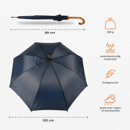 10 Navy Blauwe Automatische Paraplu's - Houten Stok en Handvat - Polyester en Aluminium Materiaal - 89x98cm
