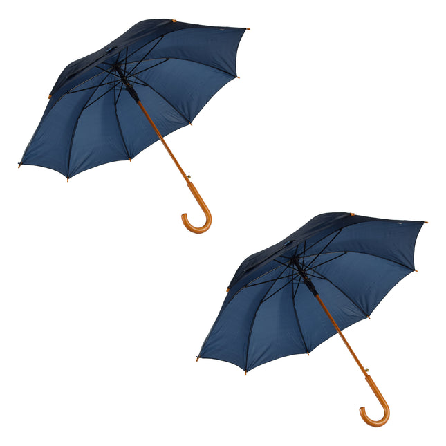 2x | Paraplu | Automatische paraplu | Navy blauw | Opvouwbare paraplu | Houten handvat | 89cm*98cm