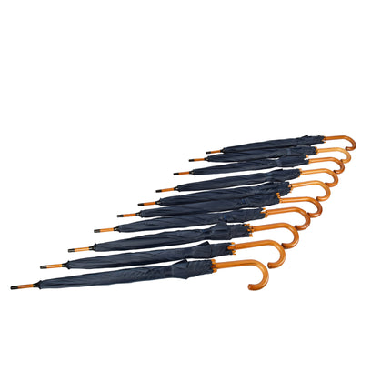 10 Navy Blauwe Automatische Paraplu's - Houten Stok en Handvat - Polyester en Aluminium Materiaal - 89x98cm