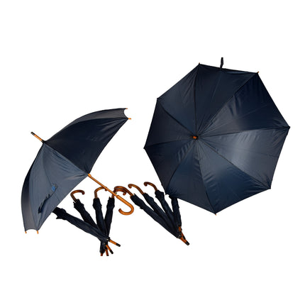10 Navy Blauwe Automatische Paraplu's - Houten Stok en Handvat - Polyester en Aluminium Materiaal - 89x98cm