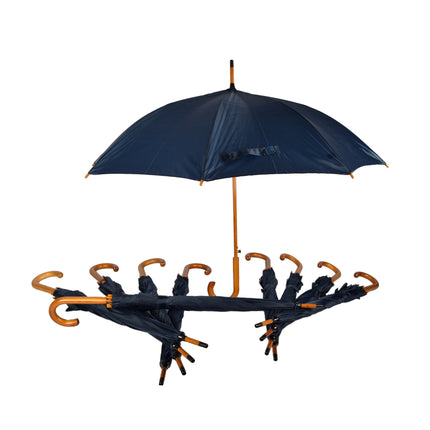 10 Navy Blauwe Automatische Paraplu's - Houten Stok en Handvat - Polyester en Aluminium Materiaal - 89x98cm