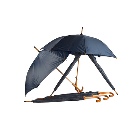 Zeven Duurzame Automatische Paraplu's - Navy Blauw - Houten Stok en Handvat - Polyester en Aluminium - 89x98cm