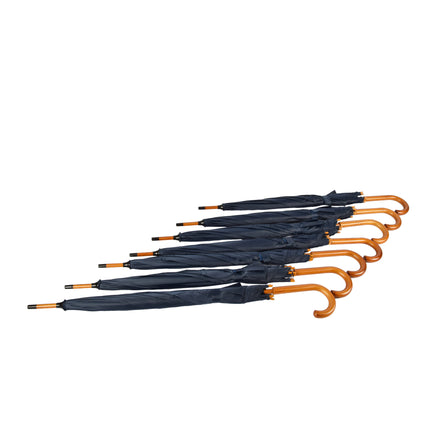 Zeven Duurzame Automatische Paraplu's - Navy Blauw - Houten Stok en Handvat - Polyester en Aluminium - 89x98cm