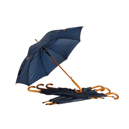 Zeven Duurzame Automatische Paraplu's - Navy Blauw - Houten Stok en Handvat - Polyester en Aluminium - 89x98cm