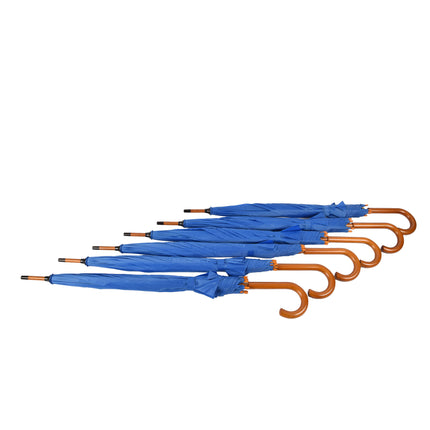 Zes Stevige Automatische Paraplu's - Navy Blauw - Houten Stok en Handvat - Polyester en Aluminium - Afmetingen: 89x98cm