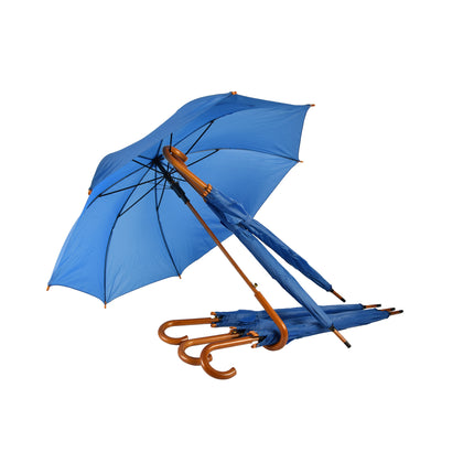 Zes Stevige Automatische Paraplu's - Navy Blauw - Houten Stok en Handvat - Polyester en Aluminium - Afmetingen: 89x98cm