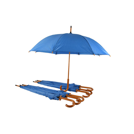 Zeven Duurzame Automatische Paraplu's - Marineblauw - Houten Stok en Handvat - Polyester en Aluminium - Afmetingen: 89x98cm