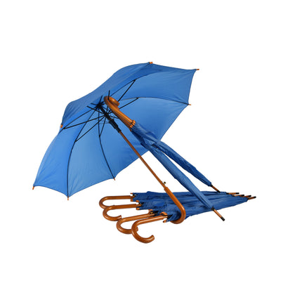 Zeven Duurzame Automatische Paraplu's - Marineblauw - Houten Stok en Handvat - Polyester en Aluminium - Afmetingen: 89x98cm