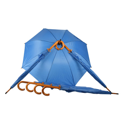 Zeven Duurzame Automatische Paraplu's - Marineblauw - Houten Stok en Handvat - Polyester en Aluminium - Afmetingen: 89x98cm