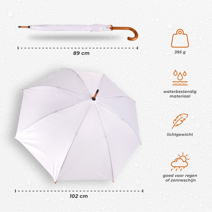 Paraplu | wit | Stormparaplu | polyester | automatische paraplu | 395g | Stevige paraplu | Opvouwbare paraplu | Houten handvat | 89cm*98cm