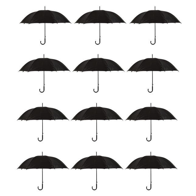 12x Paraplu's in Zwart - Polyester en Aluminium - Lengte 93cm - Diameter. 115cm - Automatische Paraplu