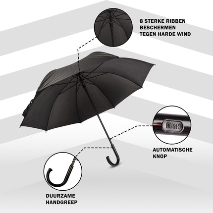 11x Paraplu's in Zwart - Polyester en Aluminium - Lengte 93cm - Diameter. 115cm - Automatische Paraplu