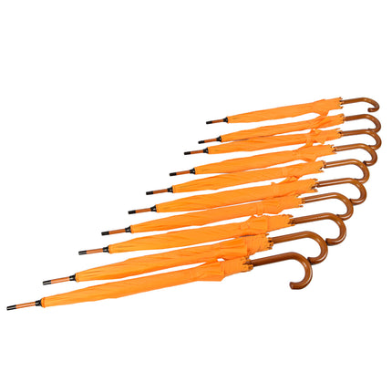 10 Stuks Gele Automatische Paraplu - Voorzien van Houten Stok en Handvat - Gemaakt van Polyester en Aluminium - Afmetingen: 89x98cm