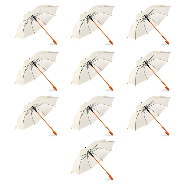 Set van 10 Kwalitatieve Opvouwbare Paraplu's met Houten Handvat - Automatisch - Ø98 cm - Unisex - Wit Vanille – Stormparaplu