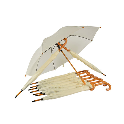 Set van 10 Kwalitatieve Opvouwbare Paraplu's met Houten Handvat - Automatisch - Ø98 cm - Unisex - Wit Vanille – Stormparaplu