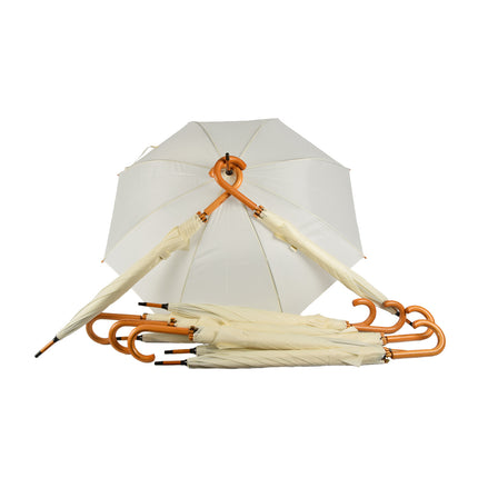 Set van 10 Kwalitatieve Opvouwbare Paraplu's met Houten Handvat - Automatisch - Ø98 cm - Unisex - Wit Vanille – Stormparaplu