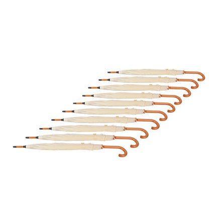 Set van 10 Kwalitatieve Opvouwbare Paraplu's met Houten Handvat - Automatisch - Ø98 cm - Unisex - Wit Vanille – Stormparaplu