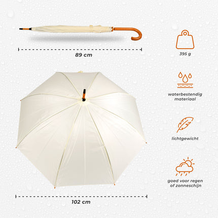 Set van 10 Kwalitatieve Opvouwbare Paraplu's met Houten Handvat - Automatisch - Ø98 cm - Unisex - Wit Vanille – Stormparaplu