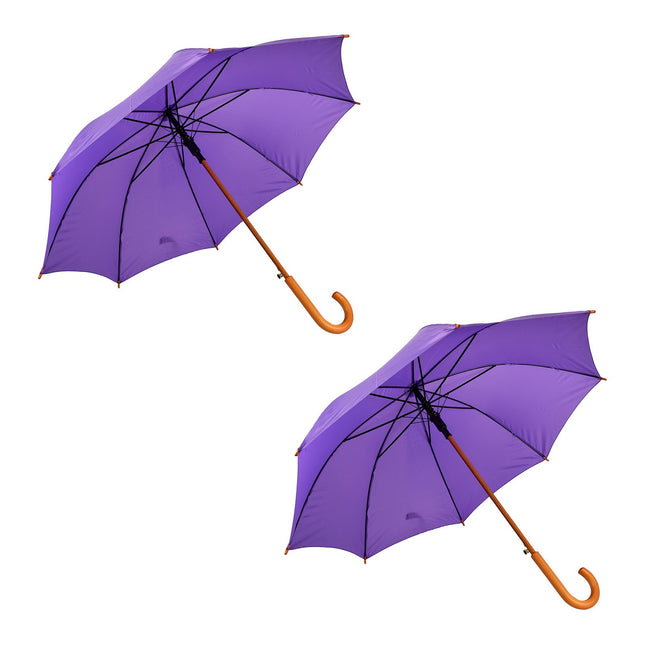 2x | Paraplu | Automatische paraplu | paars | Opvouwbare paraplu | Houten handvat | 89cm*98cm