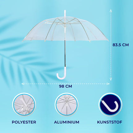 Duo Pack  Automatische Paraplu's in Transparant en Wit | Unisex | Grootte Ø98cm | Robuust Kunststof en Aluminium | Bestand tegen Zware Wind en Regen | Modieus voor Alle Leeftijden