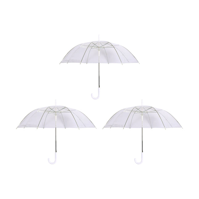 Set Van 3 Opvouwbare Automatische Paraplu's In Transparant En Wit | Lengte 83.5cm | Diameters ~98cm | Ideaal Voor Zowel Dames Als Heren | Gemakkelijk Mee Te Nemen | Perfect Voor Alle Leeftijden