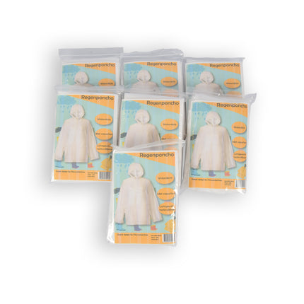 7 Stuks Waterdichte Regenponcho's, Wit en Transparant - Unisex, 860g, Inclusief Capuchon