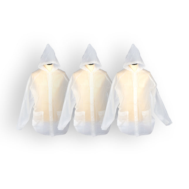 Hoogwaardige Waterdichte Regenponcho's - Wit & Transparant - Unisex - 3 Stuks - 645g - met capuschon