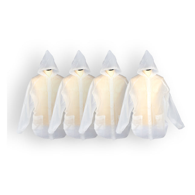 Pakket van 4 Witte & Transparante Regenponcho's - Unisex, Waterdicht, 860g, Voorzien van Capuchon