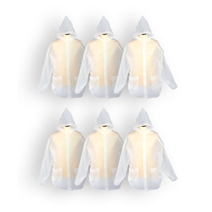 Set van 6 Unisex Regenponcho's - Waterdicht, Wit en Transparant, 860g, Compleet met Capuchon.