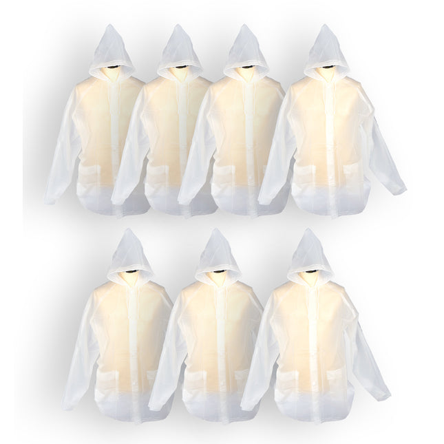 7 Stuks Waterdichte Regenponcho's, Wit en Transparant - Unisex, 860g, Inclusief Capuchon