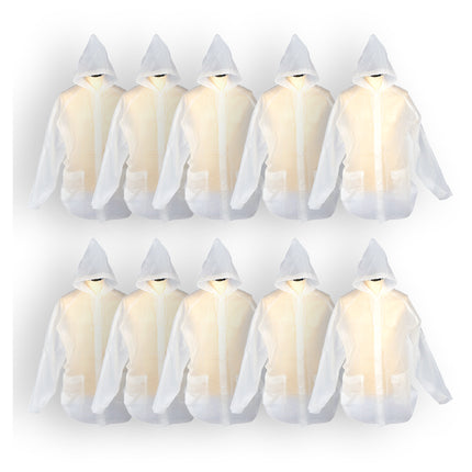Unisex Regenponcho's: 10 Stuks, Wit & Transparant - Waterdicht en met Capuchon