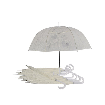Witte Franse Kant Bruiloft Paraplu - Transparante Trouwparaplu Windbestendig - Set van 10 - 98 cm Diameter