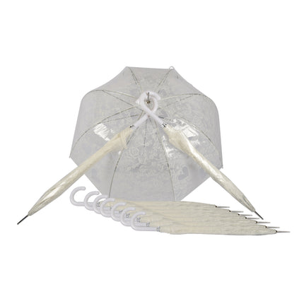 Witte Franse Kant Bruiloft Paraplu - Transparante Trouwparaplu Windbestendig - Set van 10 - 98 cm Diameter