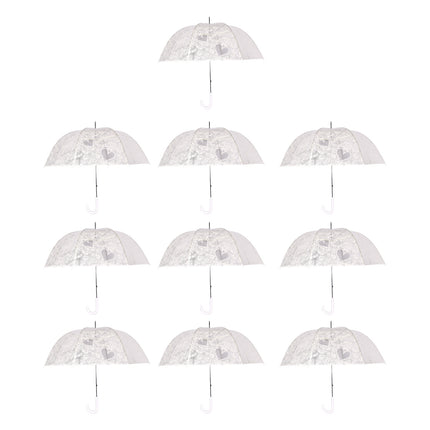 Witte Franse Kant Bruiloft Paraplu - Transparante Trouwparaplu Windbestendig - Set van 10 - 98 cm Diameter