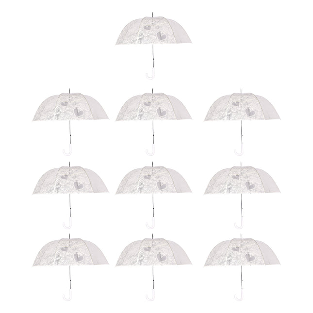 Witte Franse Kant Bruiloft Paraplu - Transparante Trouwparaplu Windbestendig - Set van 10 - 98 cm Diameter