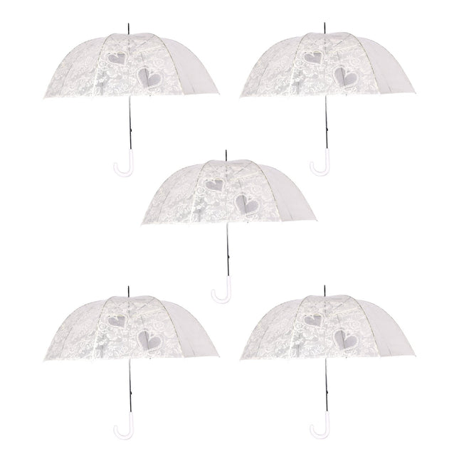Doorzichtige Trouwparaplu - Ø98 cm - Stevige, Windbestendig Bruidsparaplu - Wit en Transparant - 5 stuks