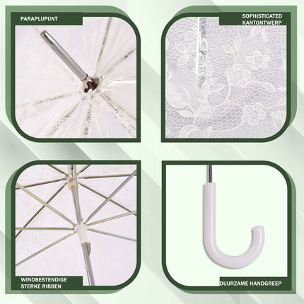 Witte Franse Kant Bruiloft Paraplu - Transparante Trouwparaplu Windbestendig - Set van 10 - 98 cm Diameter