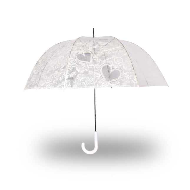 Transparante Bruid Bruiloft Paraplu 98cm met Kant – Witte Franse Kant Trouwparaplu – Winddichte Koepelparaplu – Automatisch Openend