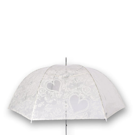 Transparante Bruid Bruiloft Paraplu 98cm met Kant – Witte Franse Kant Trouwparaplu – Winddichte Koepelparaplu – Automatisch Openend