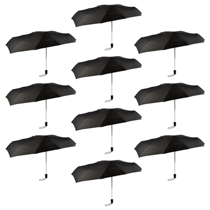 10x Opvouwbare Paraplu in Zwart - Hoogwaardige Kwaliteit - Gemaakt van Polyester en Aluminium - Lengte 61.5cm - Diameter 97cm - Stormparaplu