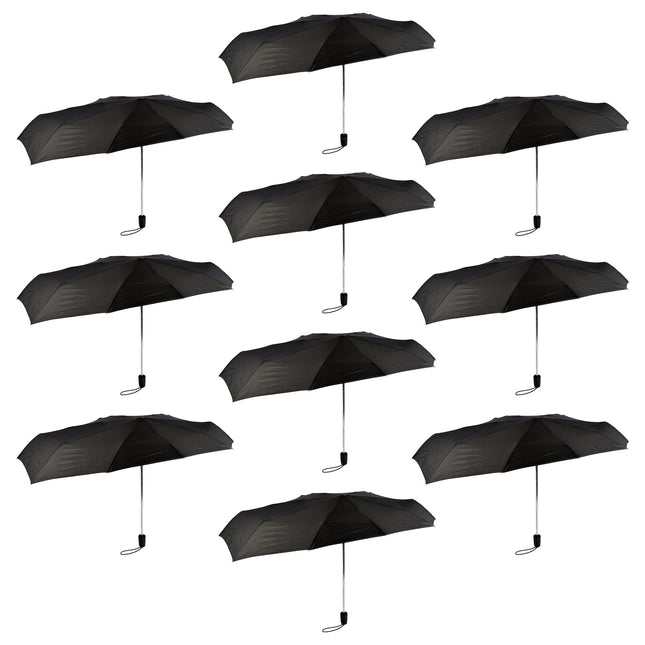 10x Opvouwbare Paraplu in Zwart - Hoogwaardige Kwaliteit - Gemaakt van Polyester en Aluminium - Lengte 61.5cm - Diameter 97cm - Stormparaplu