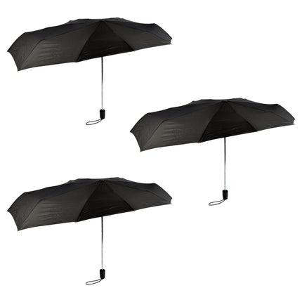 Zwart Opvouwbare Paraplu's - Hoogwaardige Waterdichte Regenponcho's - Set van 3 - Polyester en Aluminium Materiaal - Stormparaplu - Lengte 61.5cm - Diameter 97cm