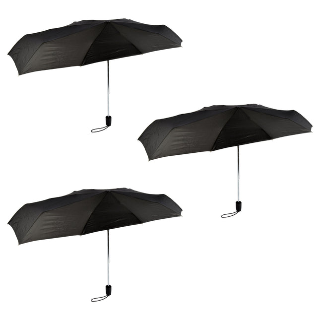 Zwart Opvouwbare Paraplu's - Hoogwaardige Waterdichte Regenponcho's - Set van 3 - Polyester en Aluminium Materiaal - Stormparaplu - Lengte 61.5cm - Diameter 97cm