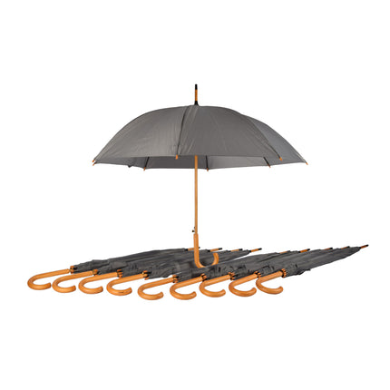 10-Pack Stevige, Transparante Paraplu's - 98 cm - Opvouwbaar - Unisex - Grijs met Houten Handvat