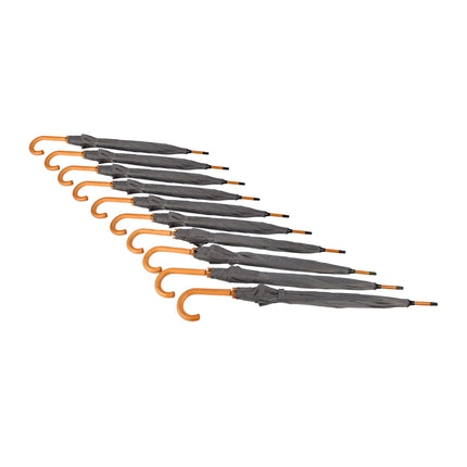 10-Pack Stevige, Transparante Paraplu's - 98 cm - Opvouwbaar - Unisex - Grijs met Houten Handvat