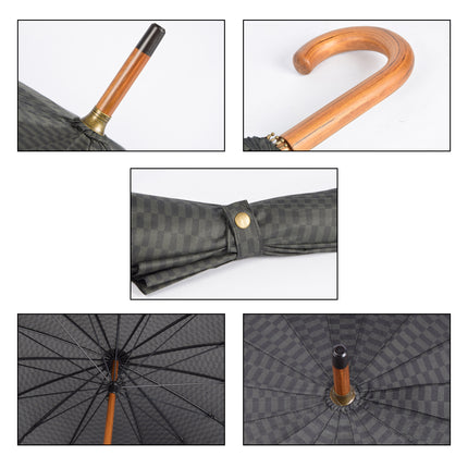 Zes Stevige Stormparaplu's - Breedte: 102cm - Zwart & Donkergroen - Houten Handvat - Voor Kamperen & Outdoor