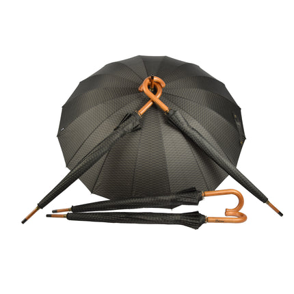 Vijf Handige Grote Paraplu's - Zwart & Donkergroen - Stormbestendig - Geschikt voor Volwassenen en Unisex - Breedte: ~ca 102cm - Met Houten Handvat 
