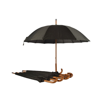 Zes Stevige Stormparaplu's - Breedte: 102cm - Zwart & Donkergroen - Houten Handvat - Voor Kamperen & Outdoor