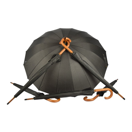 Zes Stevige Stormparaplu's - Breedte: 102cm - Zwart & Donkergroen - Houten Handvat - Voor Kamperen & Outdoor