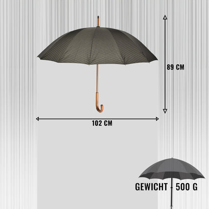Zwart & Donkergroene Paraplu van Topkwaliteit - Fiber & Polyester, Houten Stok/Handvat, 89cm Lang, ca. 102cm Breed, 10 Stuks